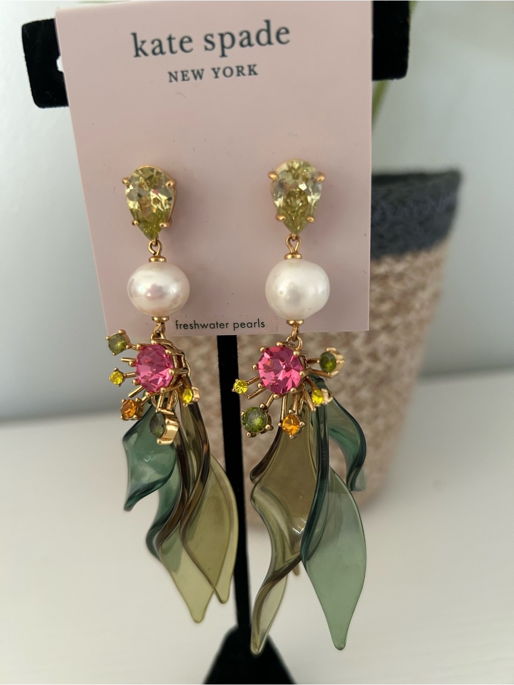 kate spade Multicolor Leaf Drop Earrings with Pearls and Pink Crystals